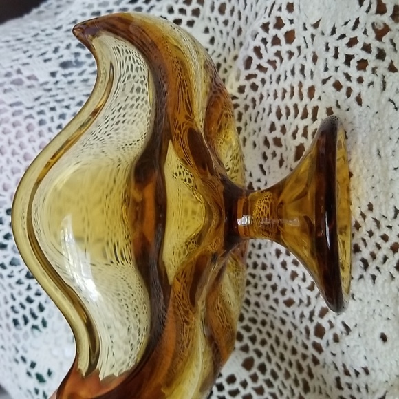 Vintage Viking Amber Colored Glass Pedestal Open Compote - Picture 3 of 3